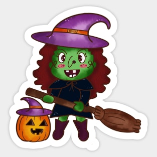 Witch and Pumpkin Monster Sticker